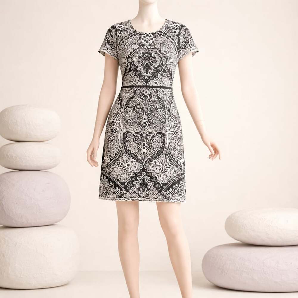 Twinset Milano Black and White Embroidered Lace Dress Size 42